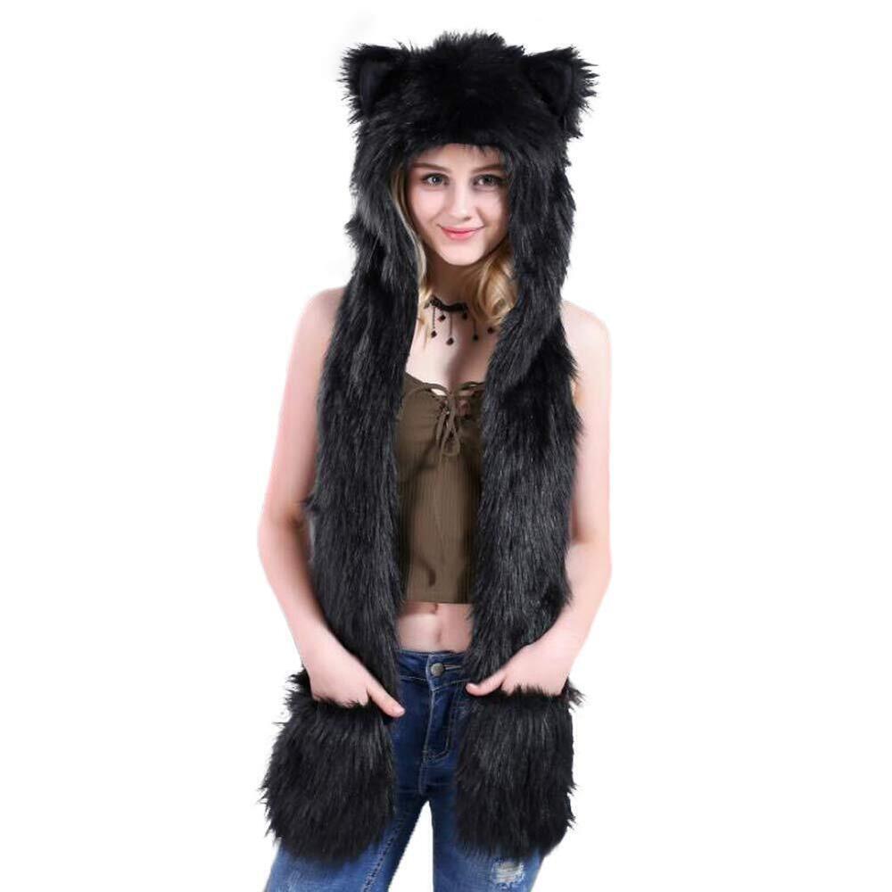 3393 Anime Spirit Animal Hood Hoods Furry Hoodie,Faux Fur Hat with Warm